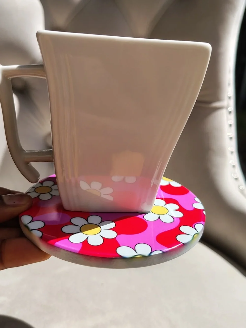 Pink & Red Cherry Daisy Sublimation Coaster